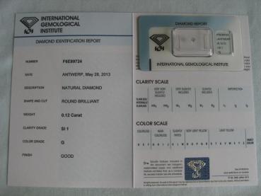 Preview: Diamant im Brillantschliff 0.12 ct / SI1 / G / Good / mit IGI Report