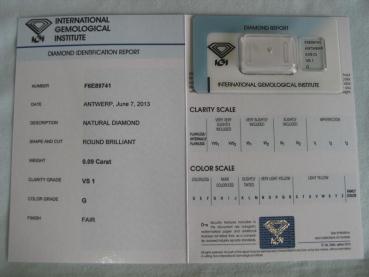 Preview: Diamant im Brillantschliff 0.09 ct / VS1 / G / Fair / mit IGI Report