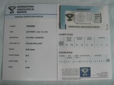 Preview: Diamant im Brillantschliff 0.05 ct / SI2 / F / Fair / mit IGI Report