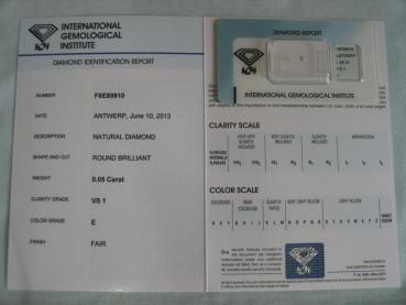 Preview: Diamant im Brillantschliff 0.05 ct / VS1 / E / Fair / mit IGI Report