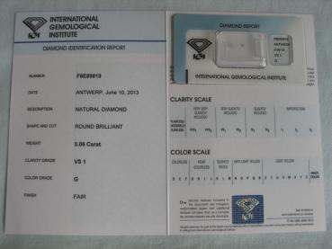 Preview: Diamant im Brillantschliff 0.06 ct / VS1 / G / Fair / mit IGI Report
