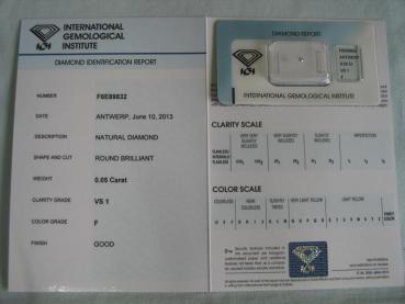 Preview: Diamant im Brillantschliff 0.05 ct / VS1 / F / Good / mit IGI Report
