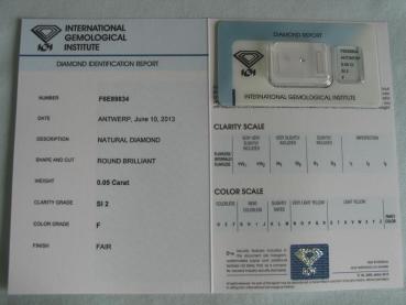 Preview: Diamant im Brillantschliff 0.05 ct / SI2 / F / Fair / mit IGI Report