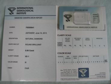 Preview: Diamant im Brillantschliff 0.06 ct / VS1 / H / Fair / mit IGI Report