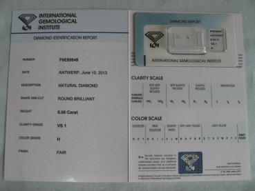 Preview: Diamant im Brillantschliff 0.06 ct / VS1 / H / Fair / mit IGI Report