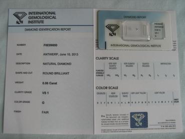 Preview: Diamant im Brillantschliff 0.06 ct / VS1 / G / Fair / mit IGI Report