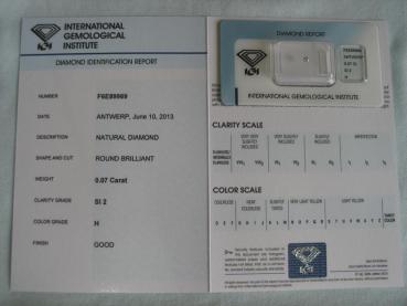 Preview: Diamant im Brillantschliff 0.07 ct / SI2 / H / Good / mit IGI Report