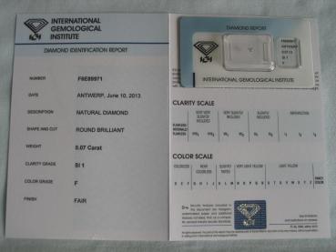 Preview: Diamant im Brillantschliff 0.07 ct / SI1 / F / Fair / mit IGI Report