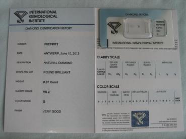 Preview: Diamant im Brillantschliff 0.07 ct / VS2 / G / Very Good / mit IGI Report