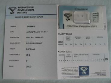 Preview: Diamant im Brillantschliff 0.07 ct / VS2 / G / Good / mit IGI Report