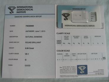 Preview: Diamant im Brillantschliff 0.06 ct / VS1 / G / Good / mit IGI Report