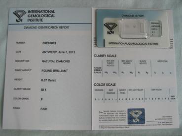 Preview: Diamant im Brillantschliff 0.07 ct / SI1 / F / Fair / mit IGI Reportie