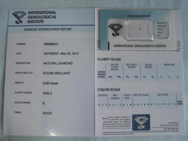 Diamant im Brillantschliff 0.05 ct / VVS2 / E / Good / mit IGI Report