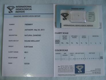 Preview: Diamant im Brillantschliff 0.04 ct / VS1 / F / Good / mit IGI Report