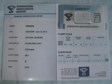 Preview: Diamant im Brillantschliff 0.05 ct / VS1 / G / Fair / mit IGI Report