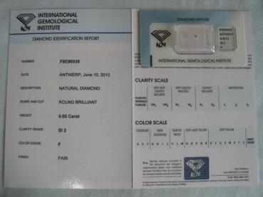 Preview: Diamant im Brillantschliff 0.05 ct / SI2 / F / Fair / mit IGI Report