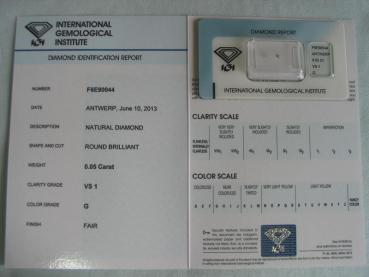 Preview: Diamant im Brillantschliff 0.05 ct / VS1 / G / Fair / mit IGI Report