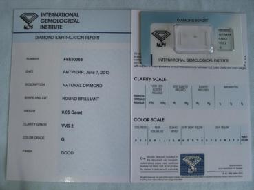 Preview: Diamant im Brillantschliff 0.05 ct / VVS2 / G / Good / mit IGI Report