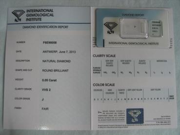 Preview: Diamant im Brillantschliff 0.05 ct / VVS2 / J / Fair / mit IGI Report