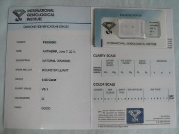 Preview: Diamant im Brillantschliff 0.05 ct / VS1 / G / Good / mit IGI Report