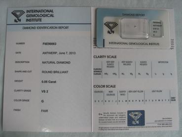 Preview: Diamant im Brillantschliff 0.05 ct / VS2 / G / Fair / mit IGI Report