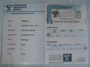 Preview: Diamant im Brillantschliff 0.04 ct / VVS2 / F / Good / mit IGI Report