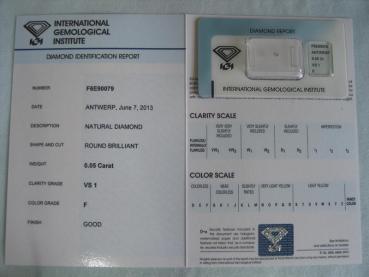 Preview: Diamant im Brillantschliff 0.05 ct / VS1 / F / Good / mit IGI Report