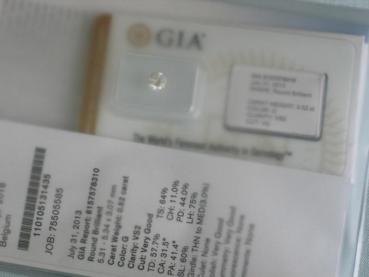 Diamant im Brillantschliff "G" 0.52 ct / VS2 mit GIA Report, Laser Inscription Registry