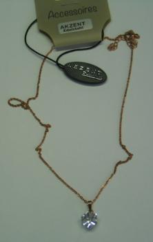 Akzent Edelstahl Kette mit Anhänger "Würfel", Zirkonia, 43+5cm, bronzefarben