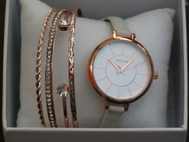 Preview: Excellanc Damenuhr mit 4 Schmuckarmbändern. weisses Band
