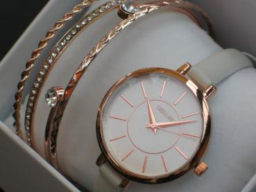 Preview: Excellanc Damenuhr mit 4 Schmuckarmbändern. weisses Band
