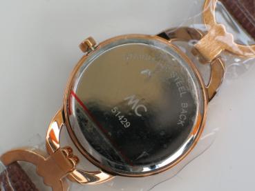 MC Damenuhr mit Schmucksteinbesatz und echt Leder/Metallband