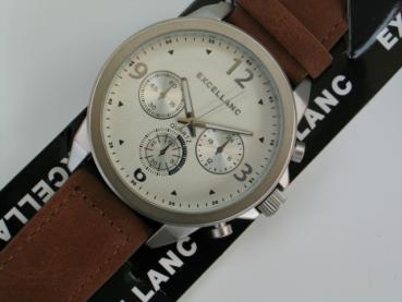 Excellanc Herrenuhr mit Band aus Kunstleder, braun, Chronolook