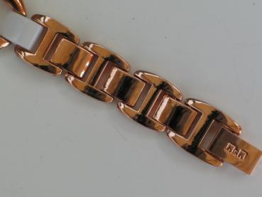 Q&Q Damenuhr mit Metallarmband, rosegold-weiß farben, Lünette mit Schmucksteinbesatz