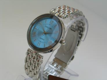 Excellanc Exclusiv Damenuhr mit Metallarmband, blaues Ziffernblatt schimmernd
