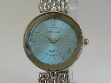 Preview: Excellanc Exclusiv Damenuhr mit Metallarmband, blaues Ziffernblatt schimmernd