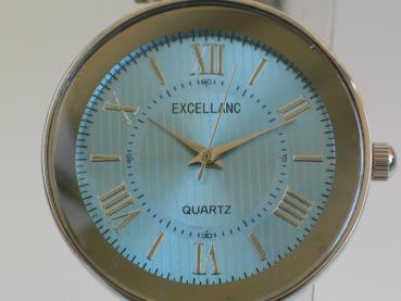Preview: Excellanc Exclusiv Damenuhr mit Metallarmband, blaues Ziffernblatt schimmernd