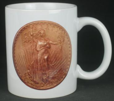 "Liberty Walking Double Eagle St. Gaudens" Kaffeebecher delgrey, 11 fl oz. Keramik weiß