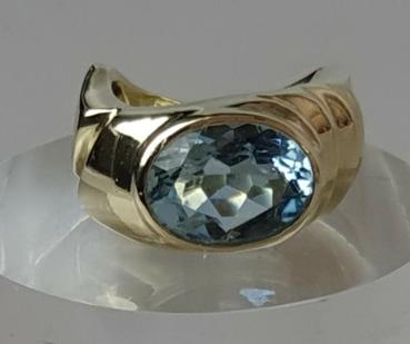 Preview: Vintage Aussergewöhnlicher massiver Swiss Blue Topasring mit 5,8 ct. aus 585er Gold, Größe 55, Gewicht: 15,3g