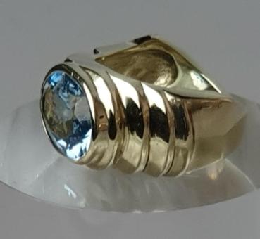 Preview: Vintage Aussergewöhnlicher massiver Swiss Blue Topasring mit 5,8 ct. aus 585er Gold, Größe 55, Gewicht: 15,3g