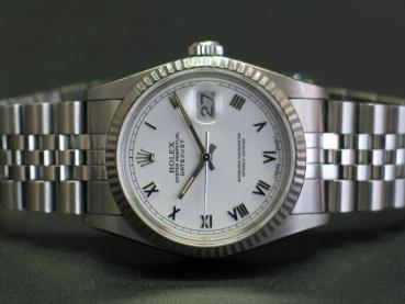Rolex Datejust 36, White Roman Dial Weißgoldlünette Jubilee Armband, Ref. 16234