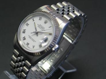 Rolex Datejust 36, White Roman Dial Weißgoldlünette Jubilee Armband, Ref. 16234