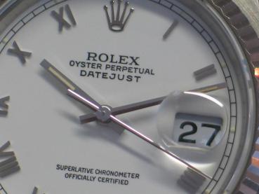 Preview: Rolex Datejust 36, White Roman Dial Weißgoldlünette Jubilee Armband, Ref. 16234