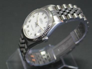 Preview: Rolex Datejust 36, White Roman Dial Weißgoldlünette Jubilee Armband, Ref. 16234