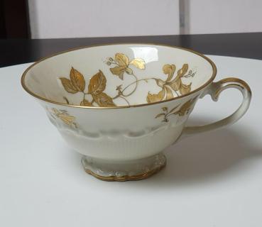 Vintage: Einzelgedeck Schirnding Kaffeetasse, Unterteller, Kuchenteller Goldapplikationen