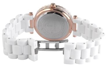 Akzent Damenuhr mit Schmucksteinen und Kunststoffarmband weiss