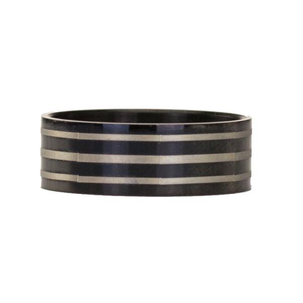 Edelstahlring Lines Schwarz/Silber, Ringgröße: D 64 (20)