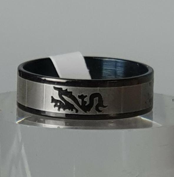 Edelstahlring mit Motiv, schwarz/silber, Mod.6, Ringgröße: D 68 (23)