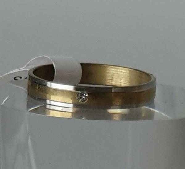 Edelstahlring Gold/Silber mit Schmuckstein, Ringgröße: D 65 (21)