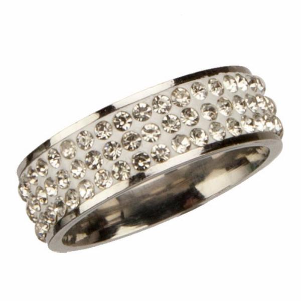 Edelstahlring mit Schmucksteinen White-Silver, Größe D 66 (21)